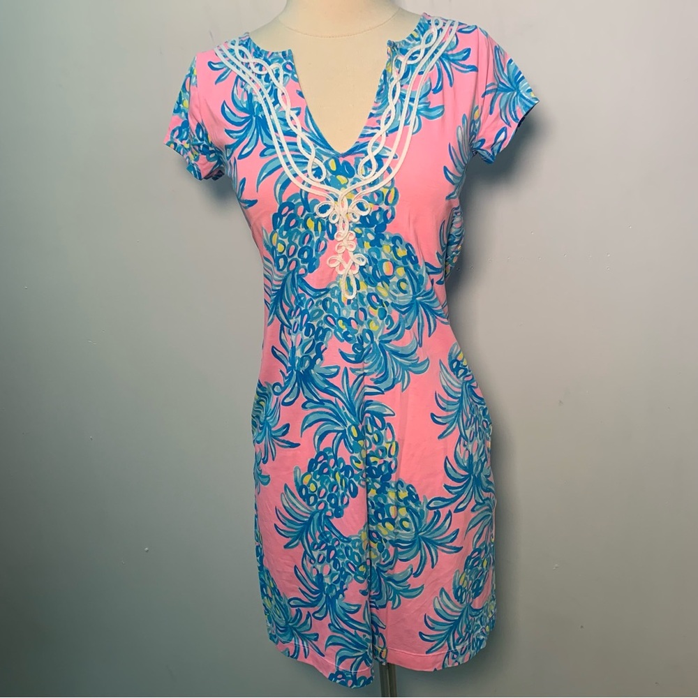 Lilly Pulitzer Brewster Dress XS Beat The Heat Pineapple 100% Pima Cotton Resort
